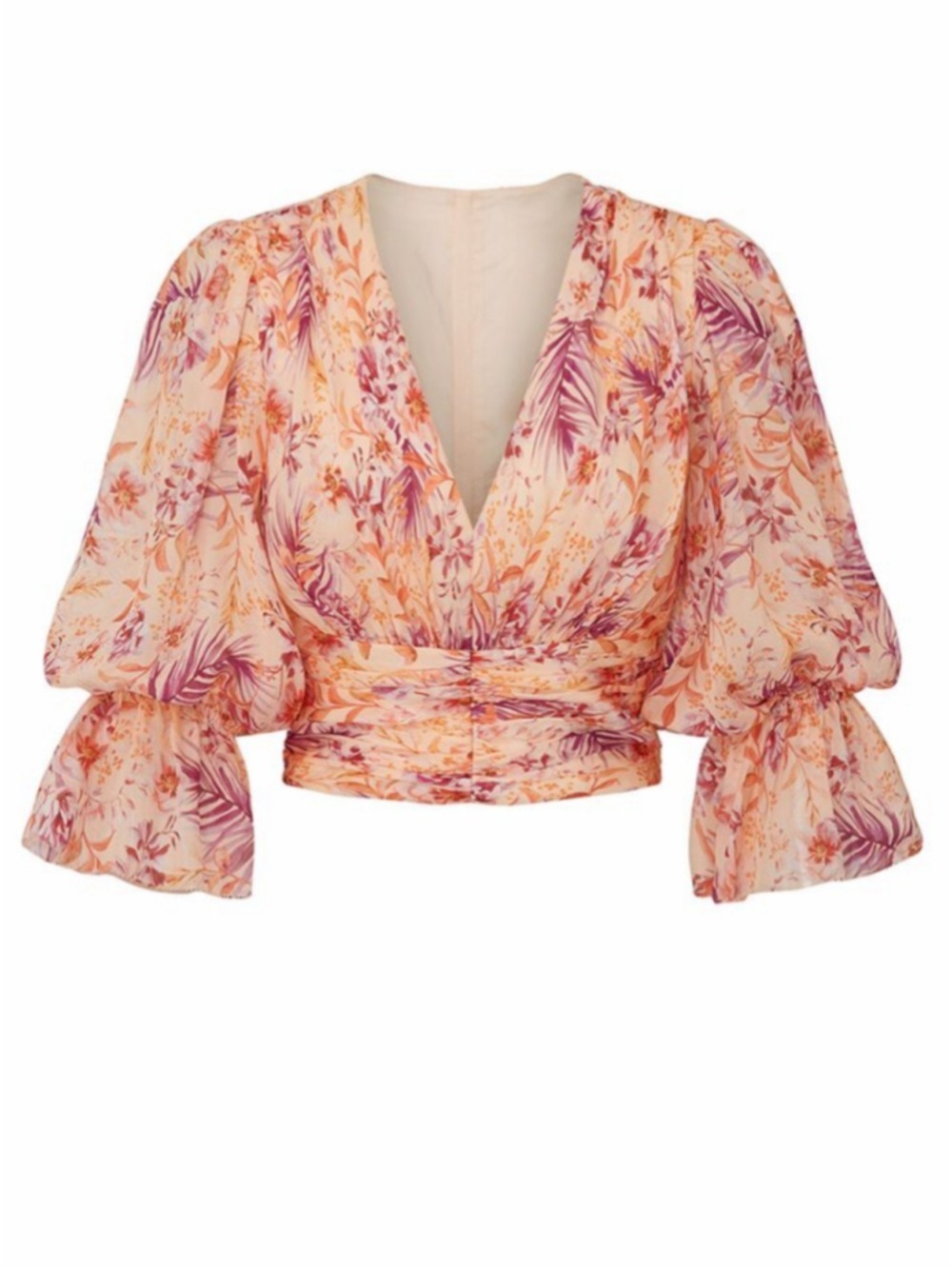 AMUR Gitana Cantaloupe Rosa Floral Cropped Blouse Women's Size XS